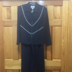 Black suit with white piping & stitching
